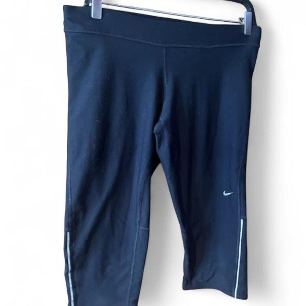 Nike Dri-FIT Cropped Running Leggings L Black Capri Drawstring Zipper Pocket